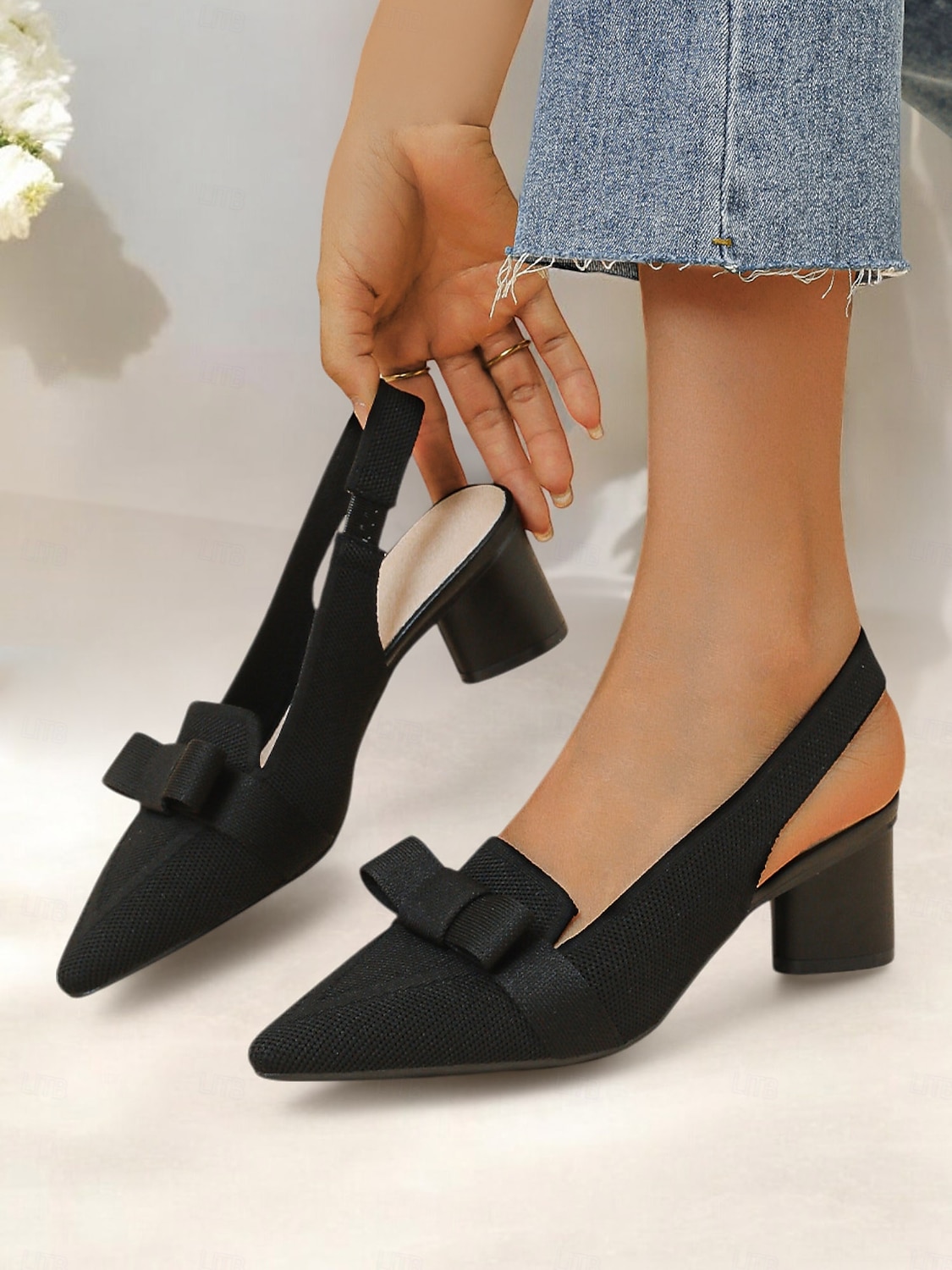 slingback sarok masnival, flyknit hálós felsőrésszel és blokksarkúval elegáns irodai viselethez és esti rendezvényekhez 2025 - $34.99 –P5