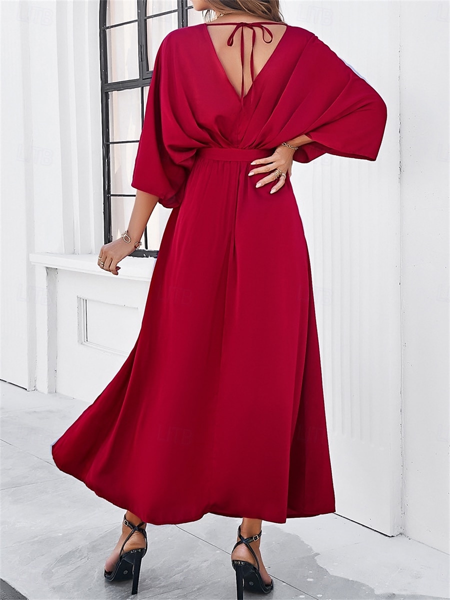 Rochie de absolvire pentru femei rochie maxi rochie de lucru rochie de petrecere casual formal manșon batwing vacanță formală petrecere regular fit grafic manșon scurt gât în V negru șampanie vin 2025 - $41.99 –P19