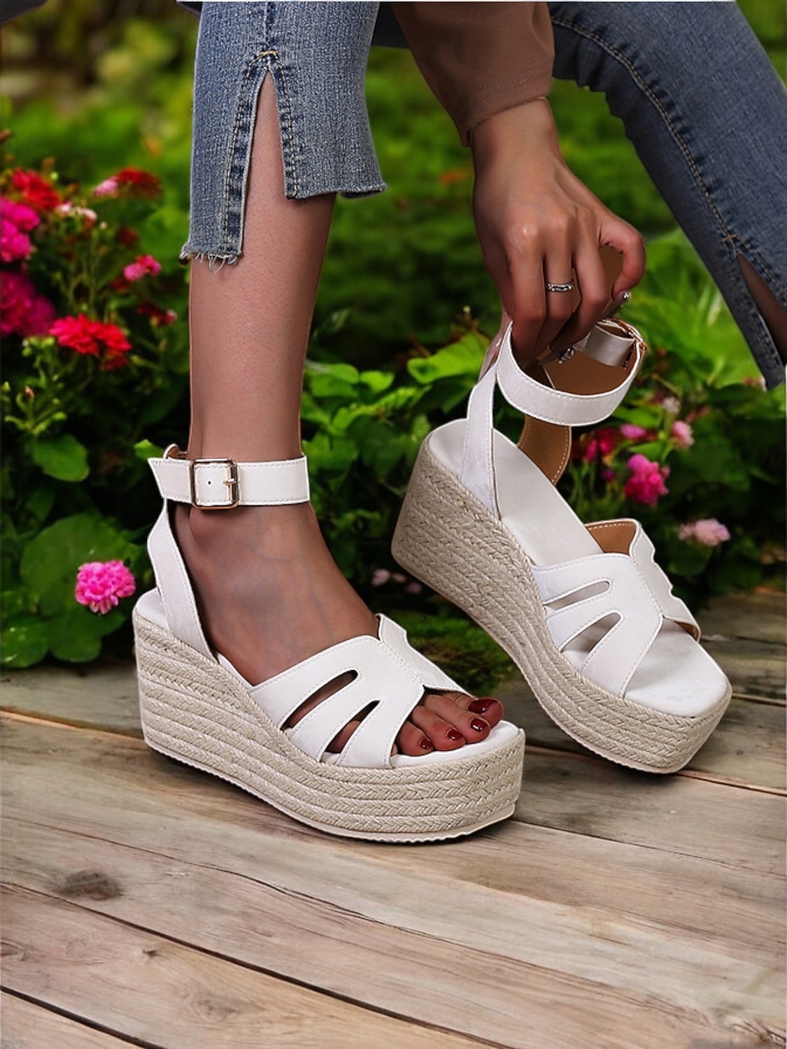 női espadrille platform ékszandál – nyitott orrú bokapántos nyári cipő hétköznapi, strand- és nyaralási viselethez 2025 - $44.99 –P3