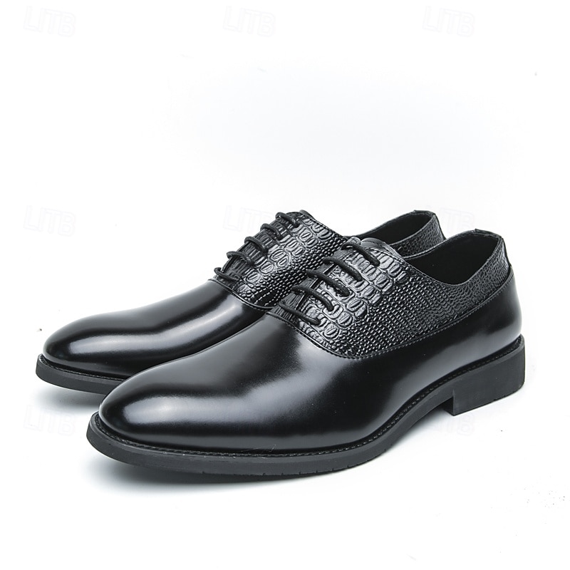 mørkebrune oxfordsko for menn - kunstskinn med krokodilleteksturpreging og perforeringsdetaljer, elegant formelt fottøy for menn, ideelt for bryllup, forretninger og spesielle anledninger 2025 - $46.99 –P3