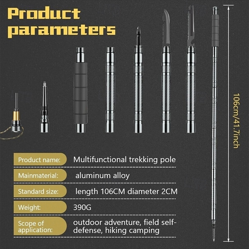 1 juego de bastones de senderismo multifuncionales: bastón de trekking plegable con cuchillo oculto &Brújula - Bastón de autodefensa para acampar & senderismo 2025 - $60.99 –P9