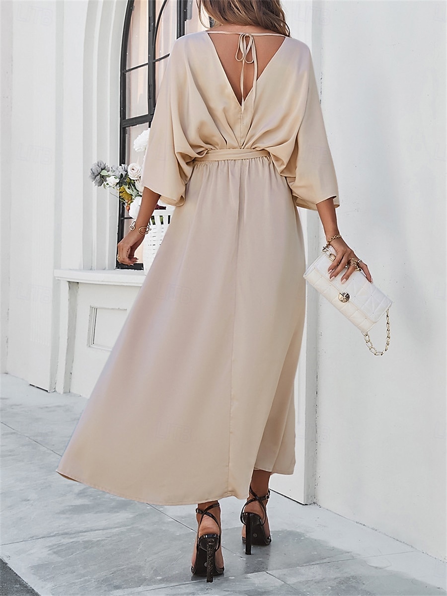 Rochie de absolvire pentru femei rochie maxi rochie de lucru rochie de petrecere casual formal manșon batwing vacanță formală petrecere regular fit grafic manșon scurt gât în V negru șampanie vin 2025 - $41.99 –P6