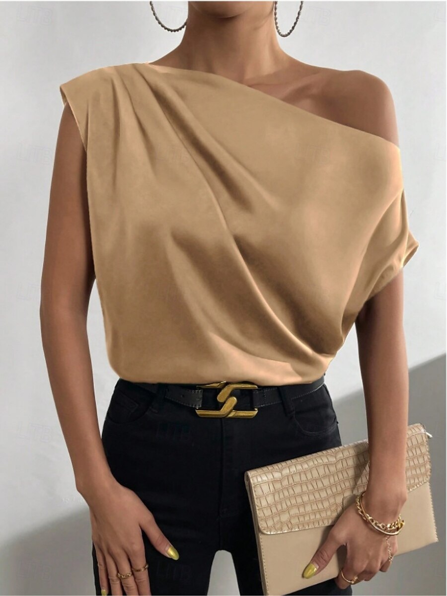 Women's Camisole Tank Top Solid Color Business Modern Casual Sleeveless Asymmetrical Regular Tops Work Formal Wear Black Pink Brown Green Beige Summer Spring 2025 - $19.99 –P5