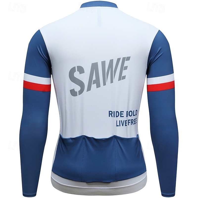 Homme Maillot de cyclisme Bloc de Couleur manche longue Cyclisme Maillot avec 3 poches arrière VTT Vélo tout terrain Séchage Rapide Respirant Des sports Blanche Bleu Vêtement Tenue de 2025 ? $61.99 –P10