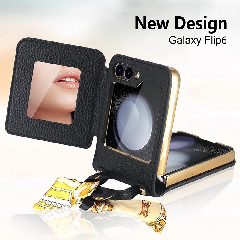 telefoon hoesje Voor Samsung Galaxy Z-flip 6 Z Flip 5 Z Flip 4 Z Flip 3 Achterkant Spiegel Schokbestendig Retro PU-nahka 2025 - $30.99 –P7