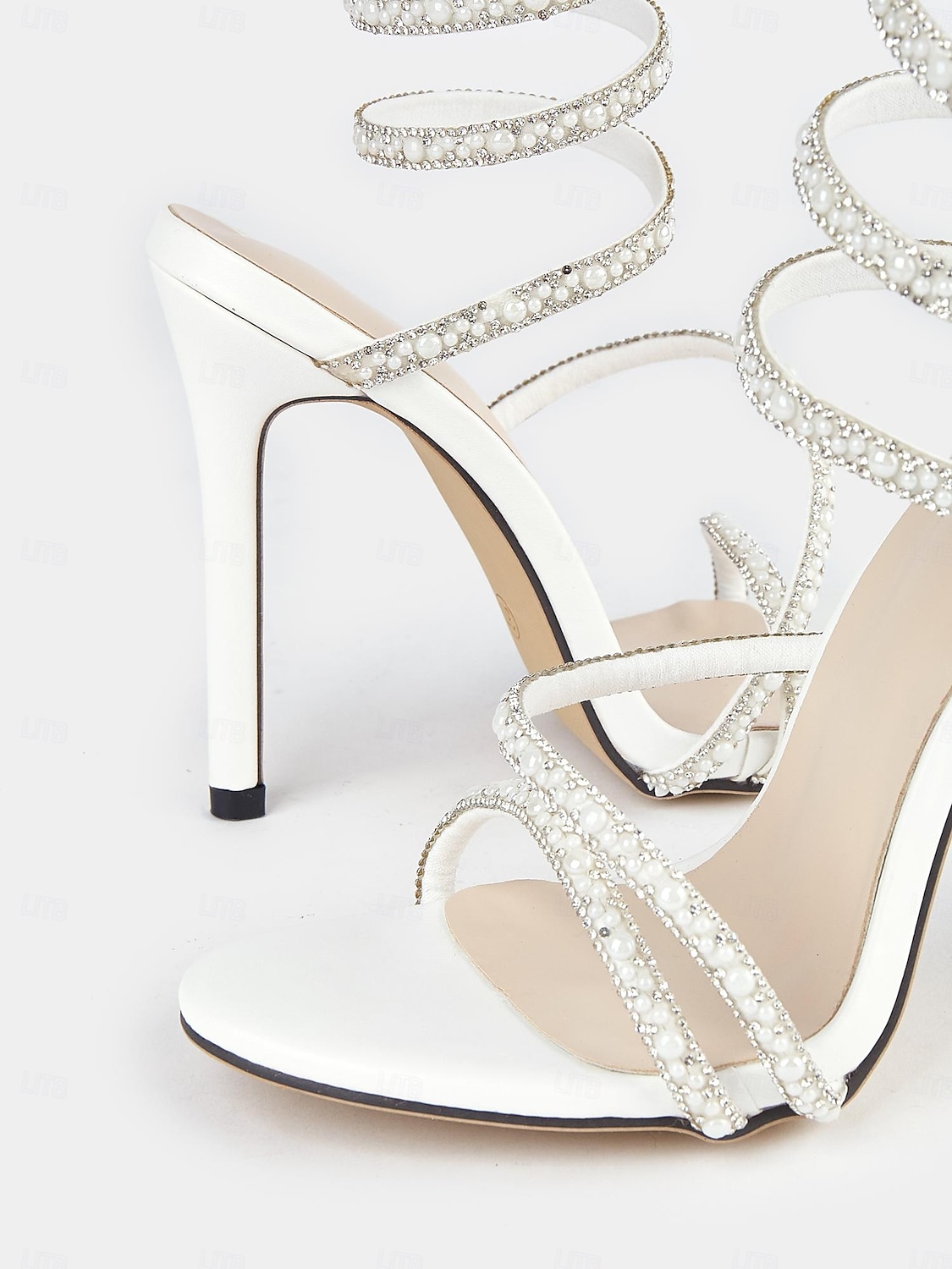 Women's White Strappy Rhinestone Wrap-Around Stiletto Sandals – Luxury High Heels for Wedding & Parties 2025 - $46.99 –P5