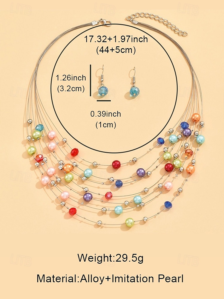 Women's Multicolor Beaded Layered Necklace & Earrings Set – Elegant Statement Jewelry for Weddings, Parties, and Evening Wear 2026 - $11.99 –P5