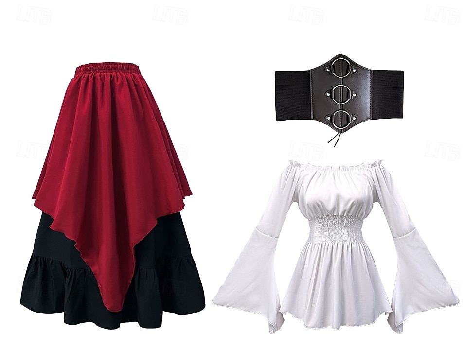 Retro Středověké Sukně Tričko Ren Faire Zvonové Nahoře nabírané Viking Elfí Dámské Keltské Pirát Fantazie předvečer Všech svatých Karneval Plesová maškaráda Běžné / Denní LARP Dospělé Tričko Sukn 2025 - $54.99 –P2