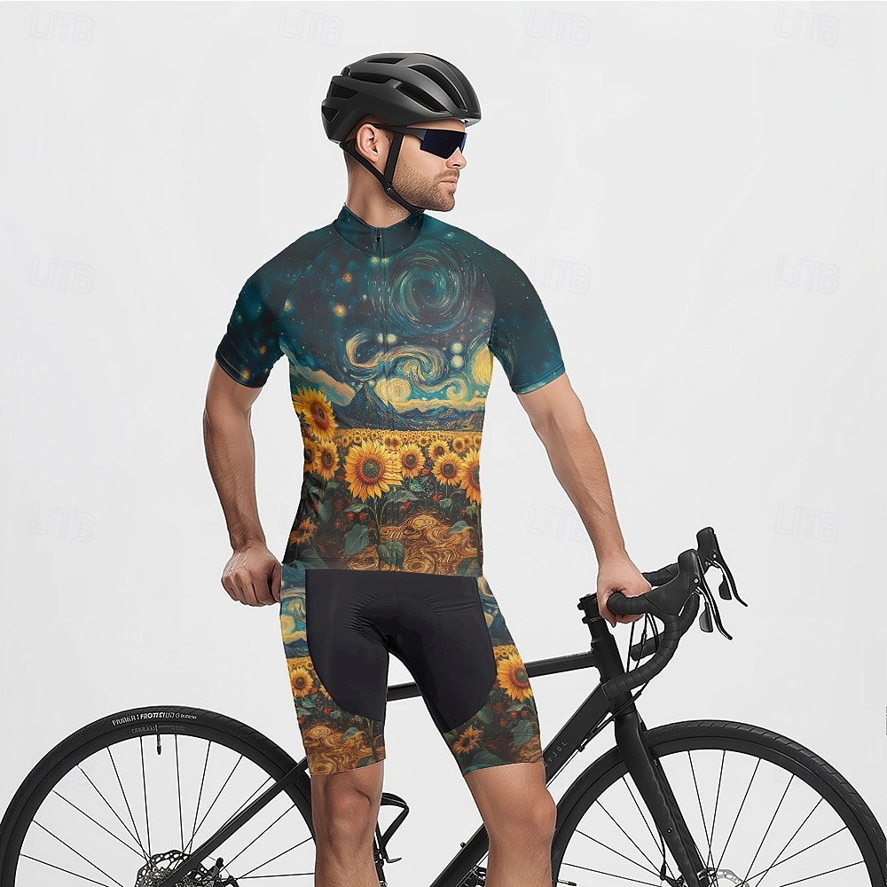 Herr Cykeltröja med shorts Kortärmad Bergscykling Vägcykling Svart Vit Gul Blommig Botanisk Cykel Elastan sporter Blommig Botanisk Kläder 2025 - $38.39 –P20