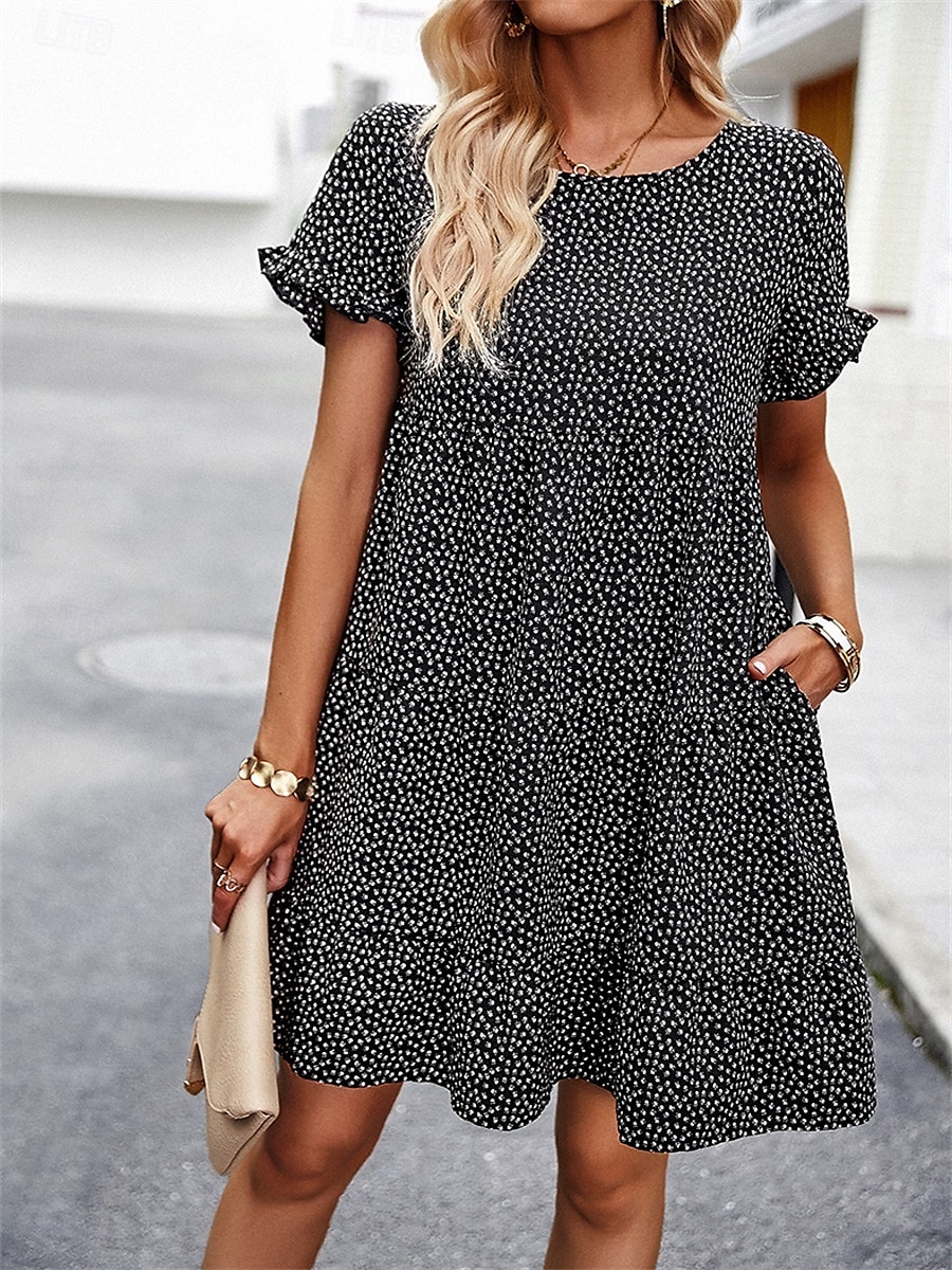 Női Mini ruha hétköznapi ruha Elegáns Stílusos Alap Vakáció Napi Normál Virágos Rövid ujjú Terített nyak Fekete Fehér Rubin Barna Nyár Tavasz 2025 - $43.99 –P23