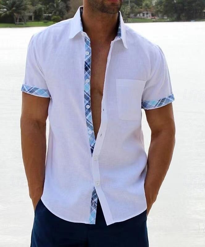 Herren Hemd Sommerhemd Freizeithemd Strandhemd Knopfhemd Schwarz Weiß Rosa Blau Orange Kurzarm Einfach Muster Revers Urlaub Hawaiianisch Button-Down Bekleidung Polyester Mode Lässig Bequem 2025 - $17.99 –P4