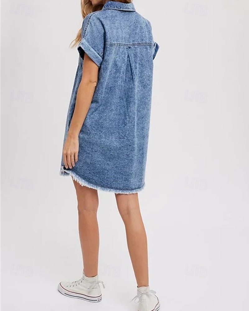 Dam Mini klänning Denimklänningar Vardagsklänning Sommarklänning Mode Utomhus Helgdag Datum Normal Slät Kortärmad Tröjkrage Blå Sommar Vår 2026 - $31.99 –P6
