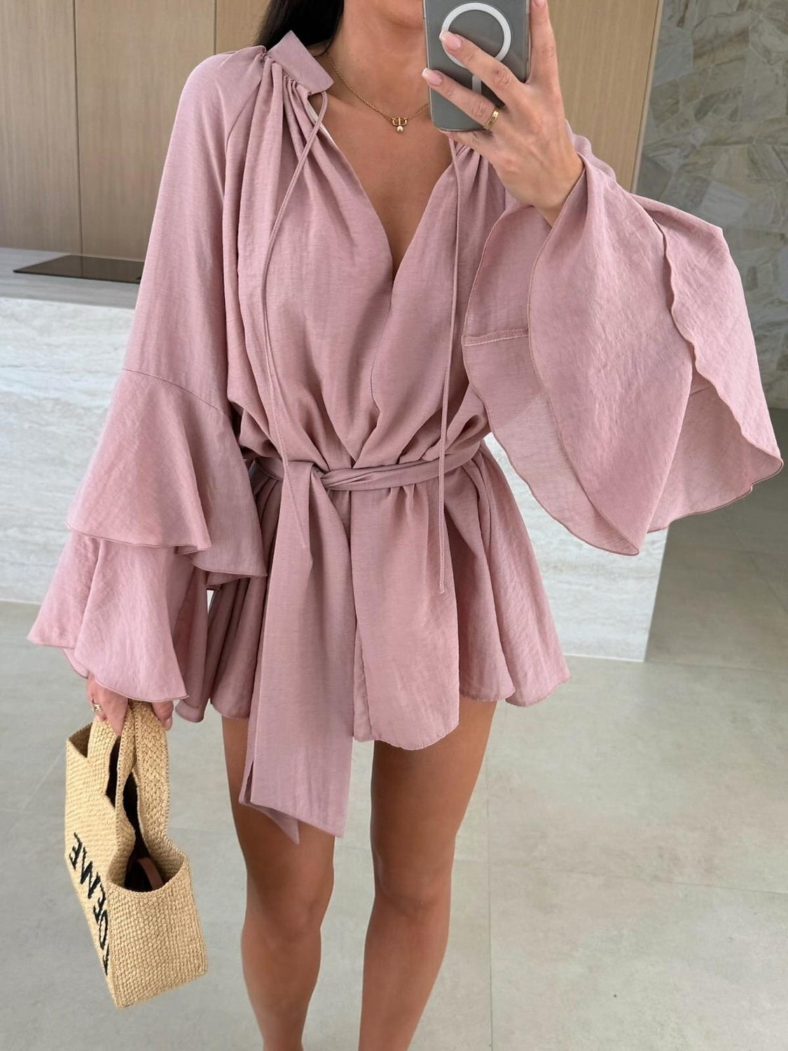 Női Mini ruha hétköznapi ruha Tavaszi ruha Elegáns Hétköznapi Napi Normál Tömör szín Hosszú ujj V-alakú Fekete Fehér Arcpír rózsaszín Rubin Ősz 2025 - $23.99 –P3