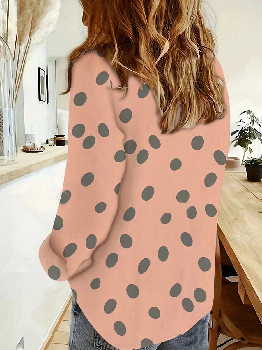 Damen Hemd Tupfen Lässig Langarm Hemdkragen Normale Oberteile Täglich Knöpfe Druck Orange Frühling Herbst 2025 - $32.99 –P2