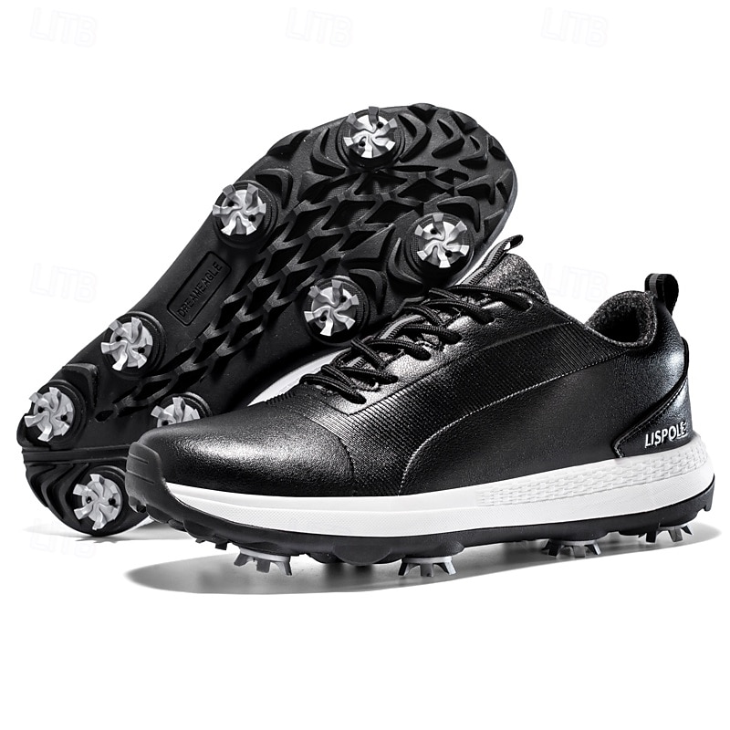 Men's Black and White Golf Shoes with Spiked Sole, Breathable Upper, and Lightweight Design for Comfort and Support on the Golf Course 2025 - $69.99 –P1