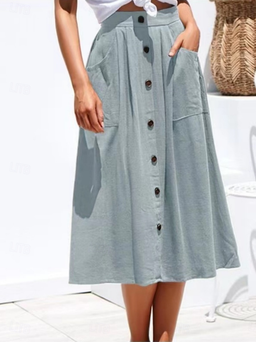 Pentru femei Fustă Linie A Modă Casual Midi Talie Înaltă Fuste Simplu Micro-elastic Stradă Zilnic Negru Galben Roz Îmbujorat Bleumarin Vară Poliester 2025 - $23.99 –P7