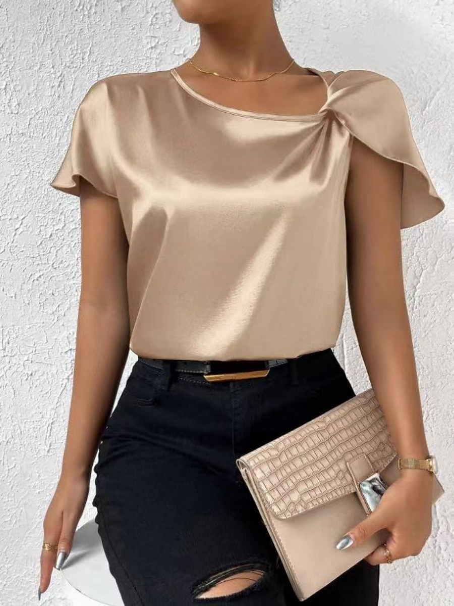 Kvinnes Camisole Tank Top Ensfarget Elegant Stilren Kortermet V U-ring Regular Topper Bryllupsgjest Arbeid Svart Rosa Marineblå Grønn Khaki Sommer Vår 2025 - $19.99 –P5