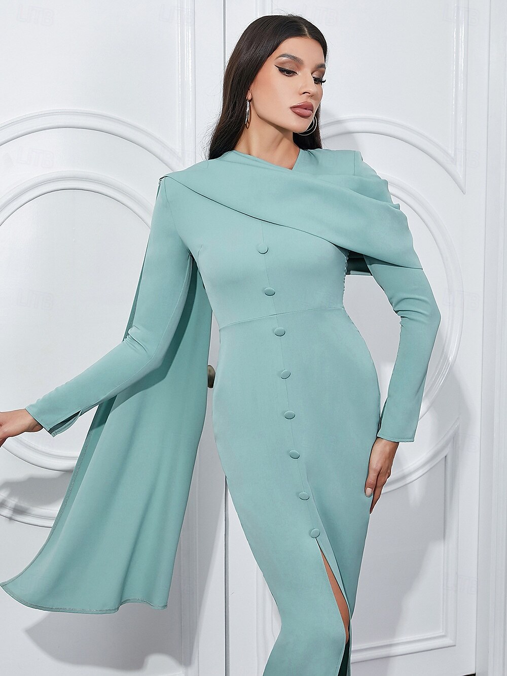 Zeemeermin  Trompet Avondjurk Elegante Jurk Formele Bruiloft Vloer Lengte Lange Mouw Cowl Hals Stretch Crêpe met Plooien Split 2025 - $194.99 –P2