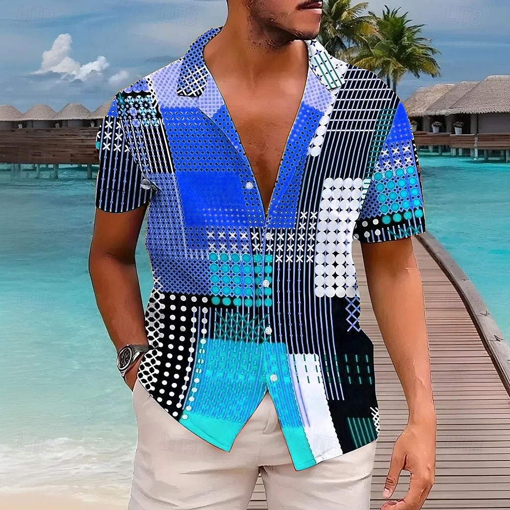 Homens Retalhos Estampa Geométrica Camisa Social Camisa cubana Manga Curta Moda Casual Férias Feriado Streetwear Verão Primavera Camisa com gola de acampamento Impressão 3D Amarelo Azul Roxo Verde de 2026 por $25.99 –P6