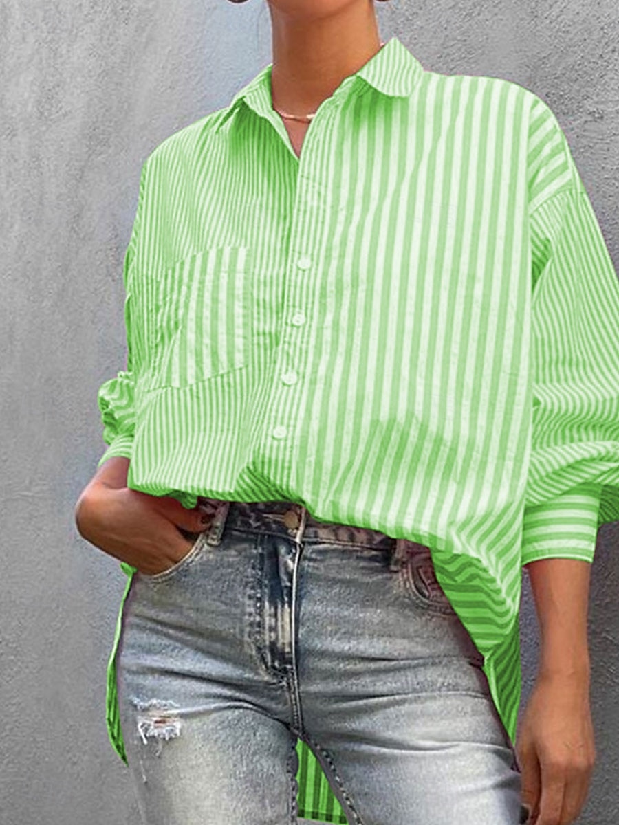 Women's Shirt Blouse Striped Elegant Daily Stylish Long Sleeve Shirt Collar Regular Tops Daily Holiday Going out Buttons Pocket Yellow Pink Green Spring Fall 2025 - $29.99 –P7