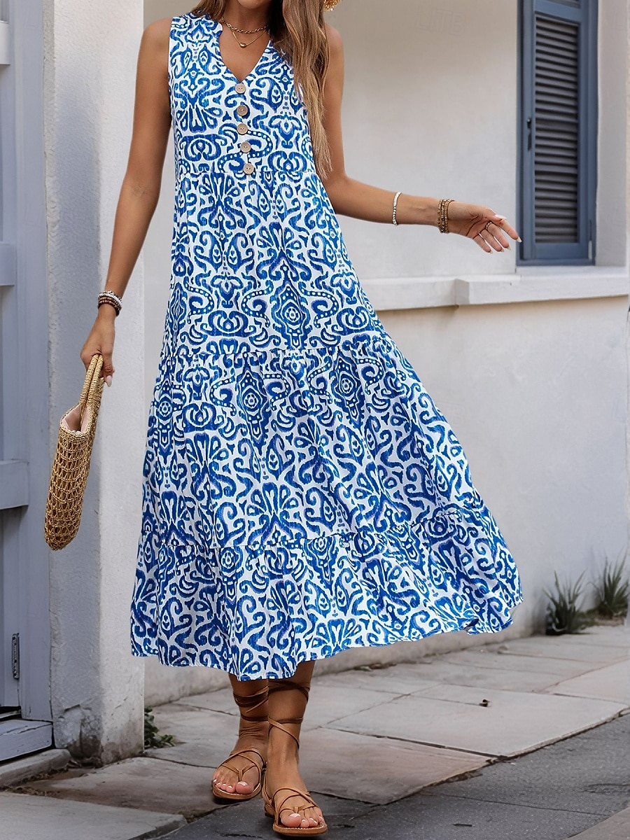 Női Maxiruha hétköznapi ruha Boho elegáns ruhák Ujjatlan ruha Boho ruha Csehország aranyos stílus Stílusos Vakáció Napi Tengerpart Laza öltözet Virágos Ujjatlan Vágott nyak Sárga Medence Fukszia 2025 - $29.99 –P6