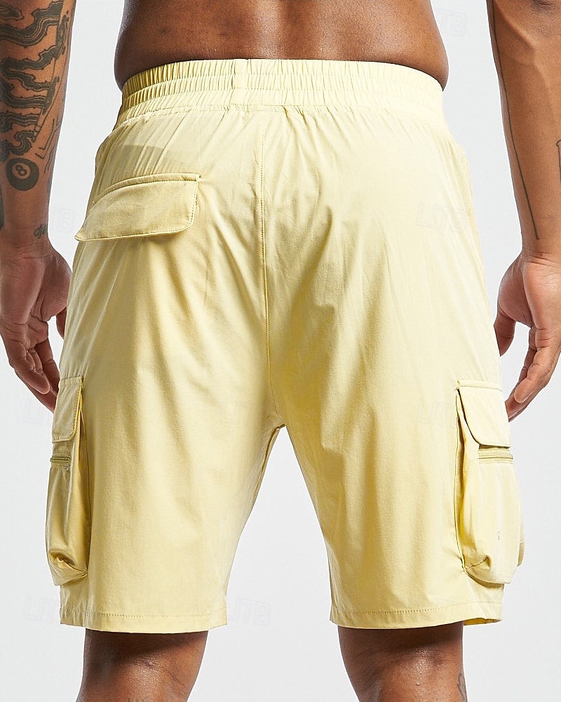 Homens Bermuda Cargo Calção Com Cordão Cintura elástica Bolso Com Zíper Tecido Secagem Rápida Vestível Curto Ao ar livre Diário Acampar e Caminhar Moda Clássico Preto Amarelo de 2025 por $22.99 –P2