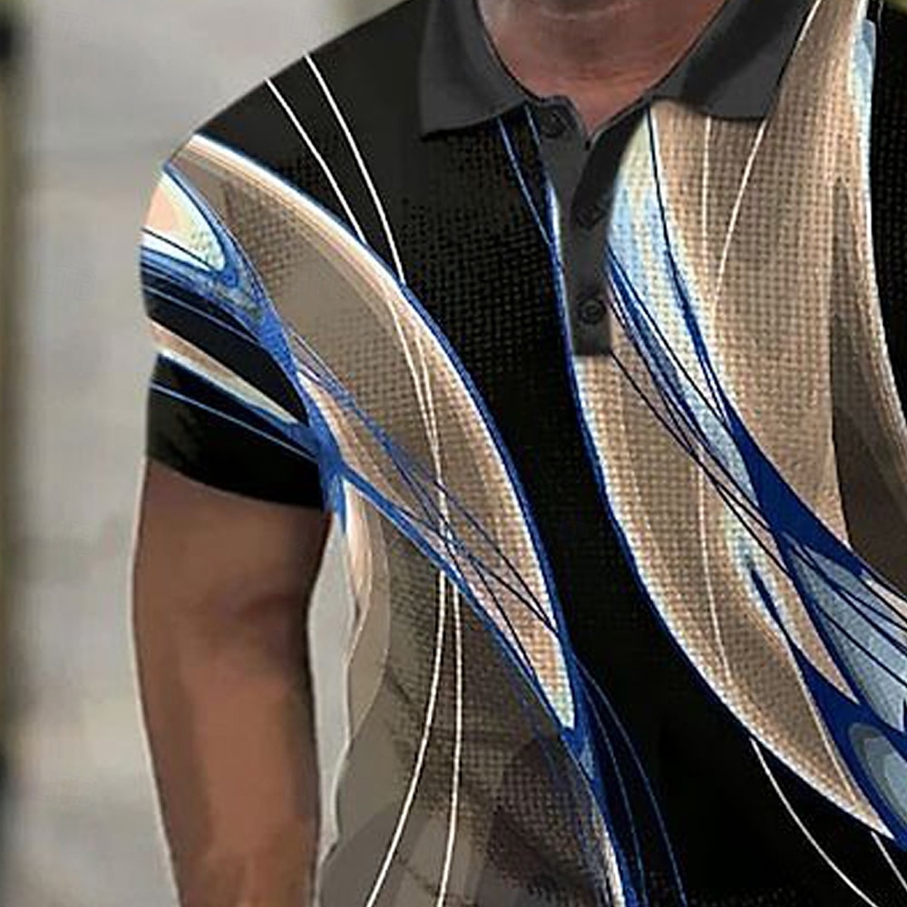 Miesten Geometrinen Viiva Vohveli poolopaidat Lyhythihainen Poolopaidat Kauluspaidat Business Casual ulko- Katu Arkikäyttö Urheilu- ja treenivaatteet Napit 3D-tulostus Kesä Musta 2025 - zł88.99 –P2