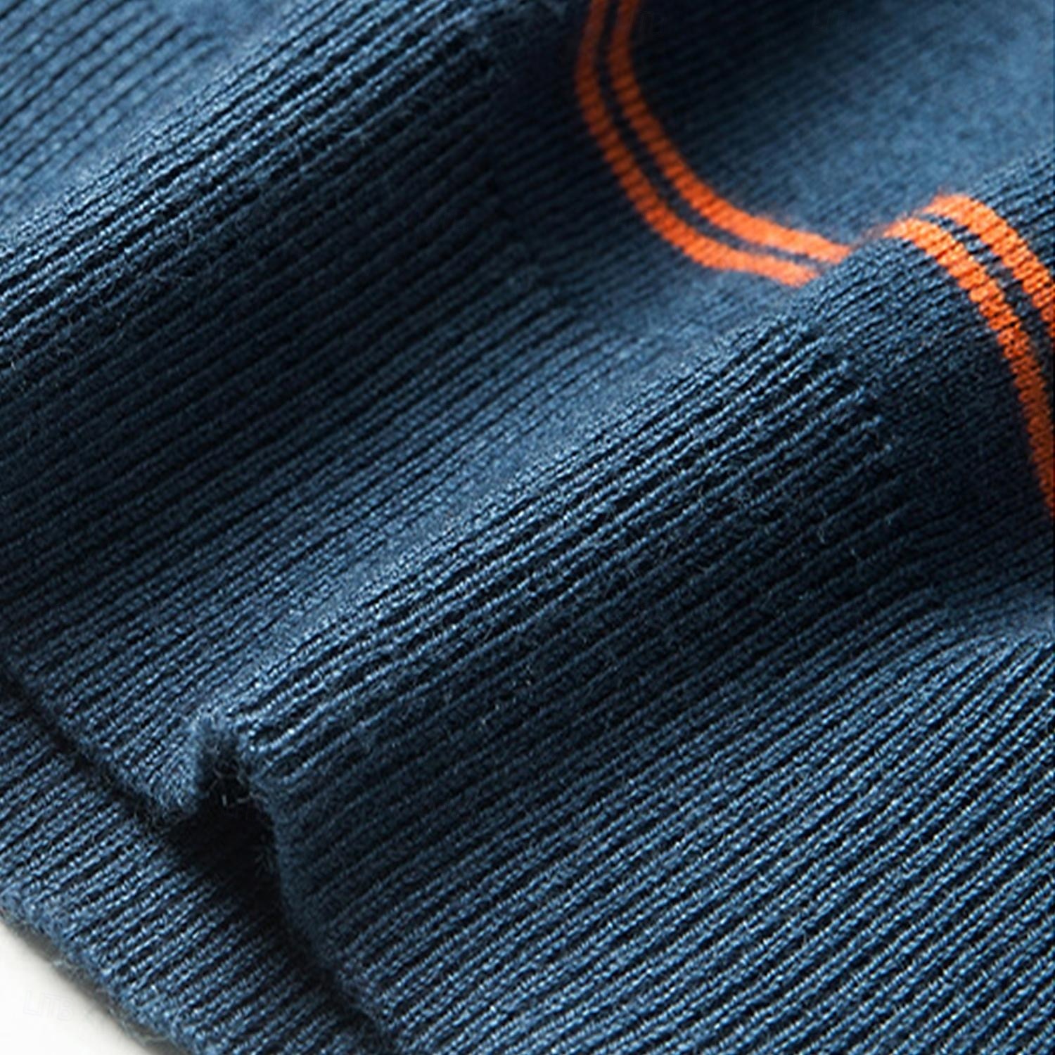 Herren-Poloshirt aus Wolle, Strick, Polopullover, formell, Arbeit, Umlegekragen, langärmlig, modern, bequem, gestreift, Knöpfe, Streifen, Frühling, Frühling & Herbst, normale Passform, Marineblau, Blau, Dunkelgrün, Braun, Polo 2025 - $31.99 –P5