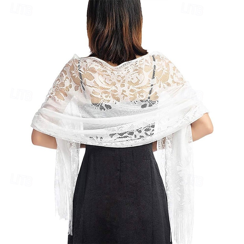 Ladiery Women's Floral Lace Scarf Shawl with Tassels, Soft Mesh Fringe Wraps for Wedding Evening Party Dresses 2025 - $16.49 –P3