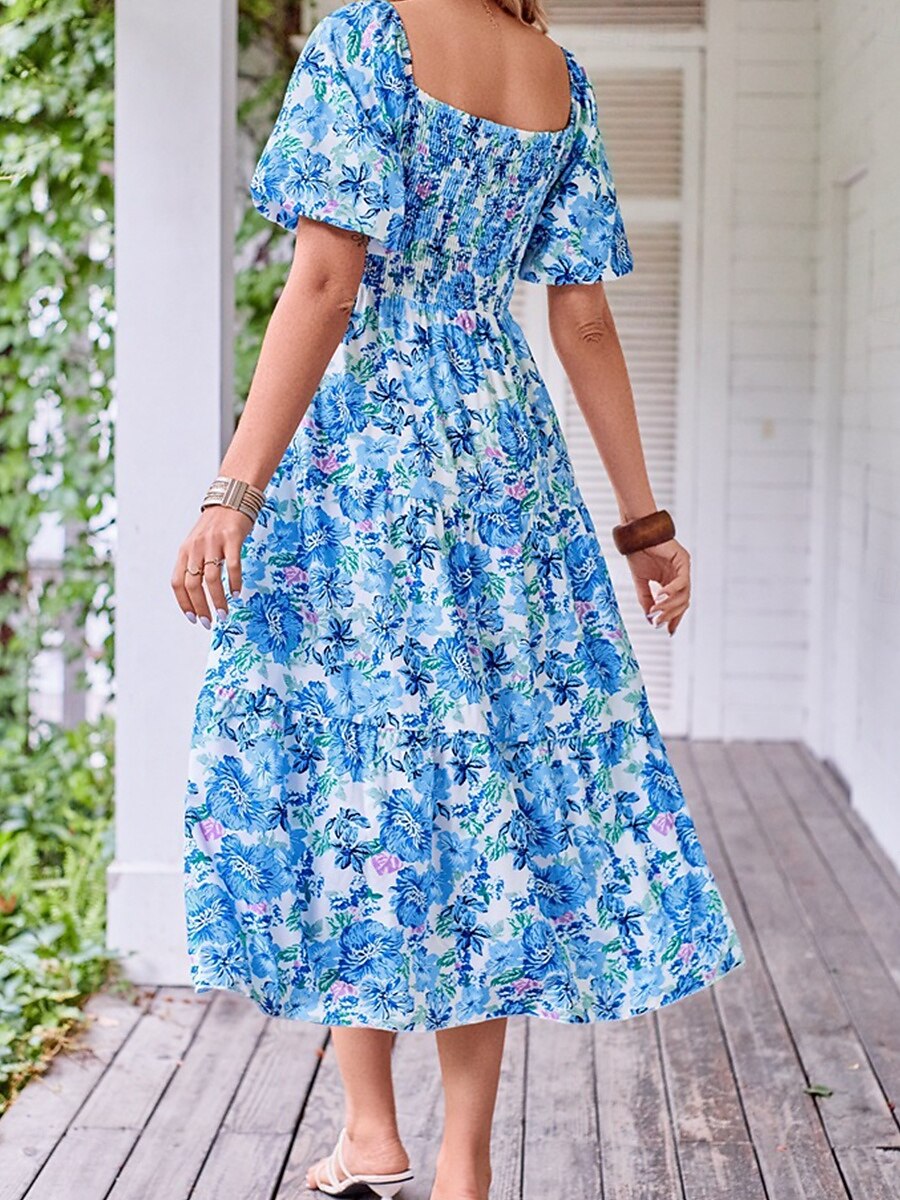 short sleeve milkmaid dress Hollister short sleeve milkmaid midi slit dress in pink floral