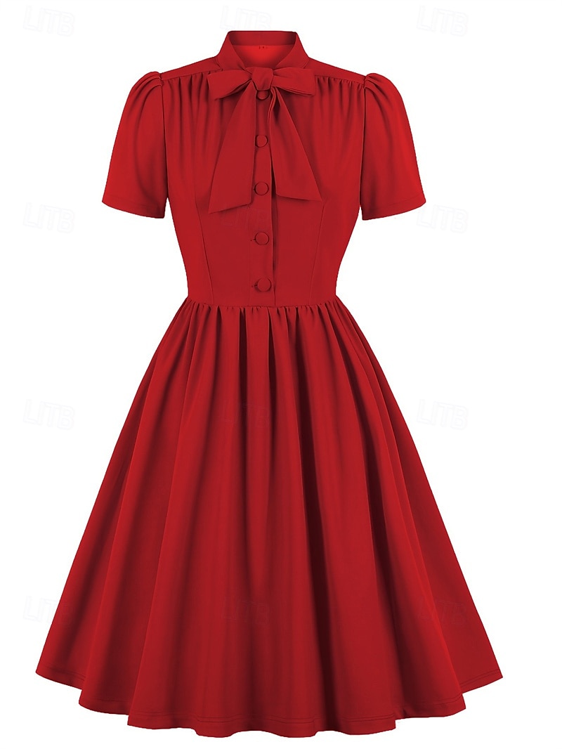 Elegantní 50. léta Retro Ke kolenům Šaty A-Line šaty Čajové šaty Pevná barva A-Linie Dámské Vánoce Karneval Nový rok Maturita Denní nošení loučení se svobodou nevěsty Dospělé Šaty pro návrat domů Léto 2025 - $34.99 –P1