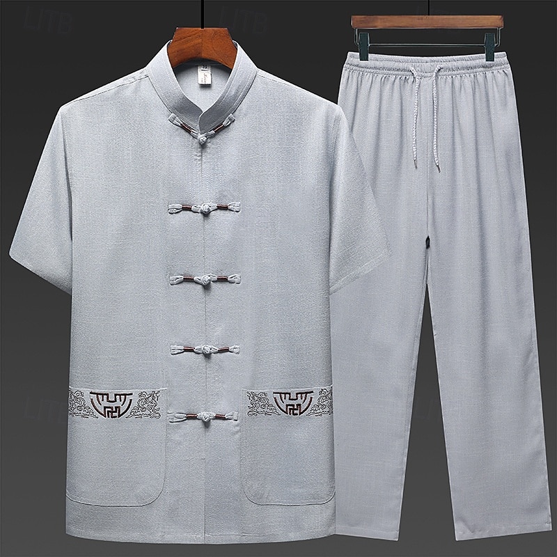 Per uomo Camicia Set Camicia Camicia Estiva Camicia casual Camicia da Spiaggia Camicia con Bottoni Blu marino Manica Corta Semplice Collo alla coreana Abbigliamento casual alla moda Vacanza 2 Pezzi del 2026 a $37.99 –P6