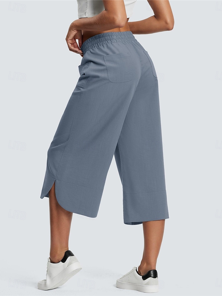 Women's Wide Leg Chinos Fashion Streetwear Calf-Length High Waist Plain Pocket Elastic Waistband Comfy Soft Comfortable Micro-elastic Outdoor Street Navy-blue Army Green Black Blue Summer Spring 2025 - $24.99 –P17
