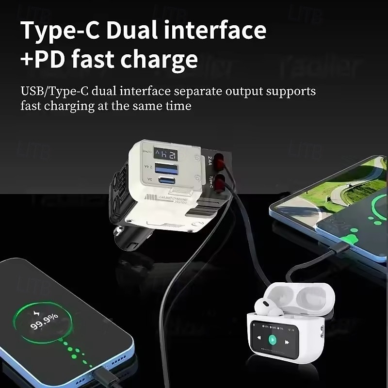 2025年 120W 4 in 1 格納式車用USB充電器 急速充電車用シガーライタープラグ iPhone用 &iPhone、Samsung、Huawei用のType-Cポート コレクション – $28.99 –P11