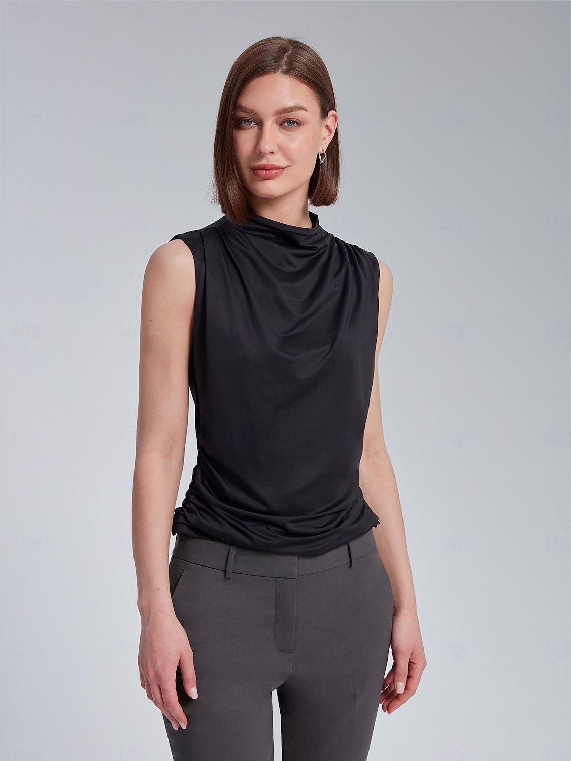 Per donna Tinta unica Vacanza Ufficio Lavoro Senza maniche Nero Bianco Arricciato A lupetto Senza Maniche Elegante Casual Quotidiano Collo Alto Estate Primavera del 2025 a $4.99 –P7