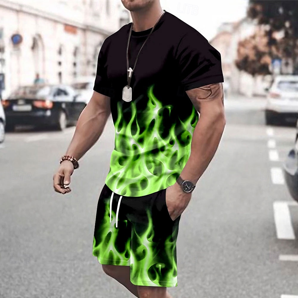 Bărbați Geometică 2 buc Seturi de tricouri Topuri de vară Manșon scurt Pantaloni scurti Stil Nautic Sport Casual În aer liber Vacanță sportiv Imprimare 3D Vară Violet Albastru ou de Măcăleandru Verde 2025 - $25.99 –P2