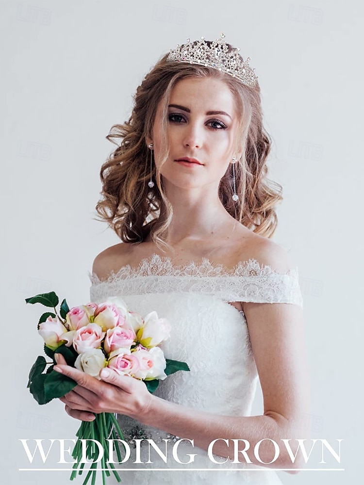 Zilveren tiara met strass steentjes en sieradenset voor dames – elegante ketting, oorbellen en kroon voor bruiloften, optochten en speciale gelegenheden 2025 - $19.99 –P3
