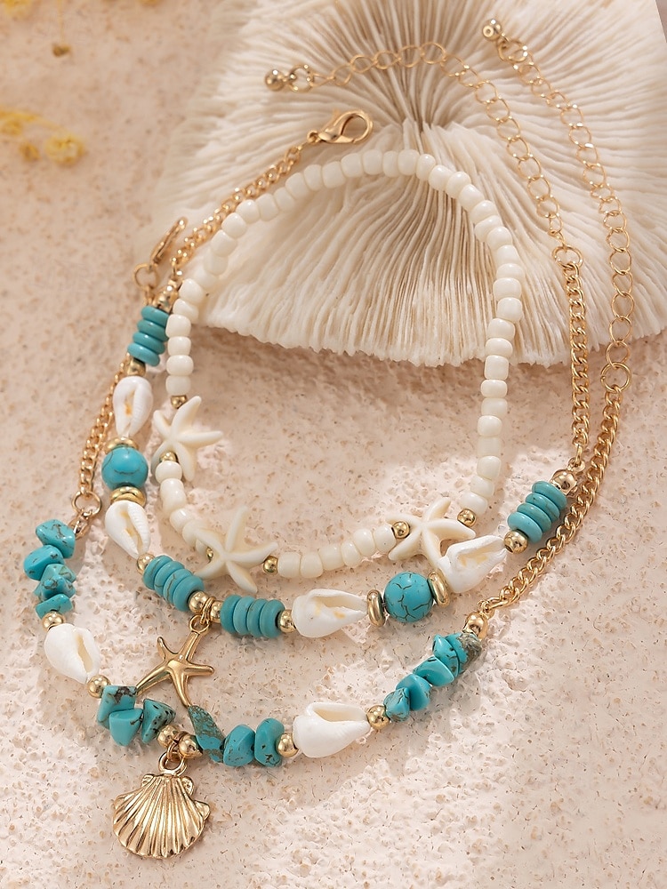 Boho Beach Anklet Set for Women – Handmade Shell & Turquoise Beaded Starfish Ankle Bracelets, Summer Foot Jewelry for Vacations & Festivals 2025 - $11.99 –P3
