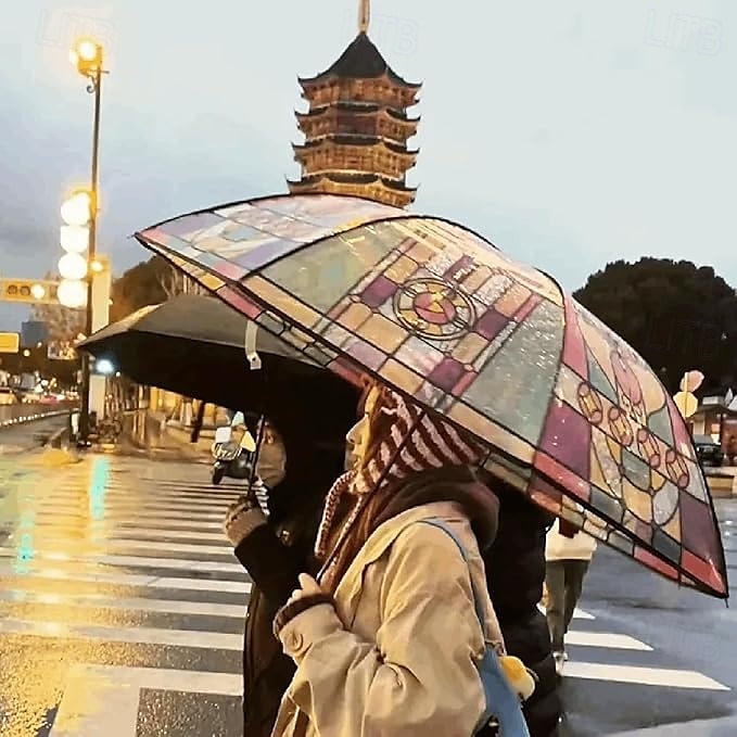 Vintage Stained Glass Automatic Umbrella, Hand-Painted Glass Clear Umbrella, Stained Glass Inspired Umbrella, Stained Glass Umbrella for Women Girl, Unique Aesthetic Transparent Umbrella 2025 - $15.99 –P7