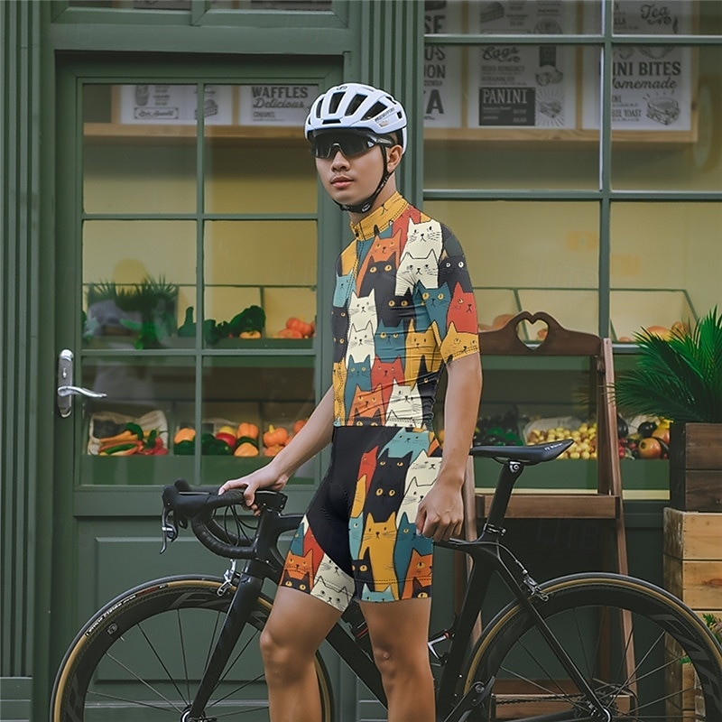 Men's Cycling Jersey with Shorts Short Sleeve Mountain Bike MTB Road Bike Cycling Summer Spring Autumn / Fall Navy Blue Royal Blue Blue Cat Bike Front Zipper Sweat wicking Comfortable Breathable 2026 - $47.99 –P2