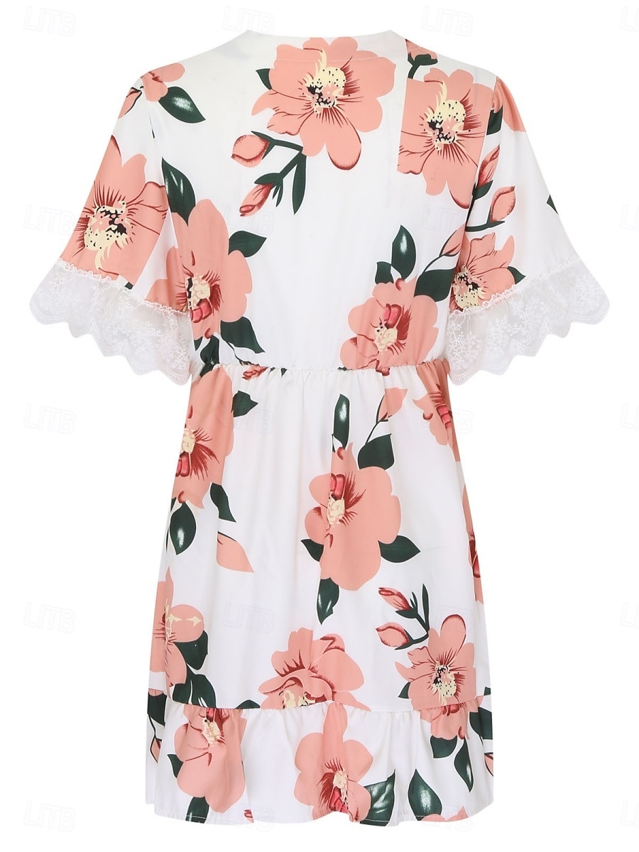 Damskie Sukienka mini Sukienka gorsetowa Sukienka A line Sukienka z falbanami Sukienka z bufiastymi rękawami Urlop Elegancki Codzienny Urlop Codzienny Regularny Kwiaty Krótki rękaw W serek Biały 2025 - $31.99 –P3