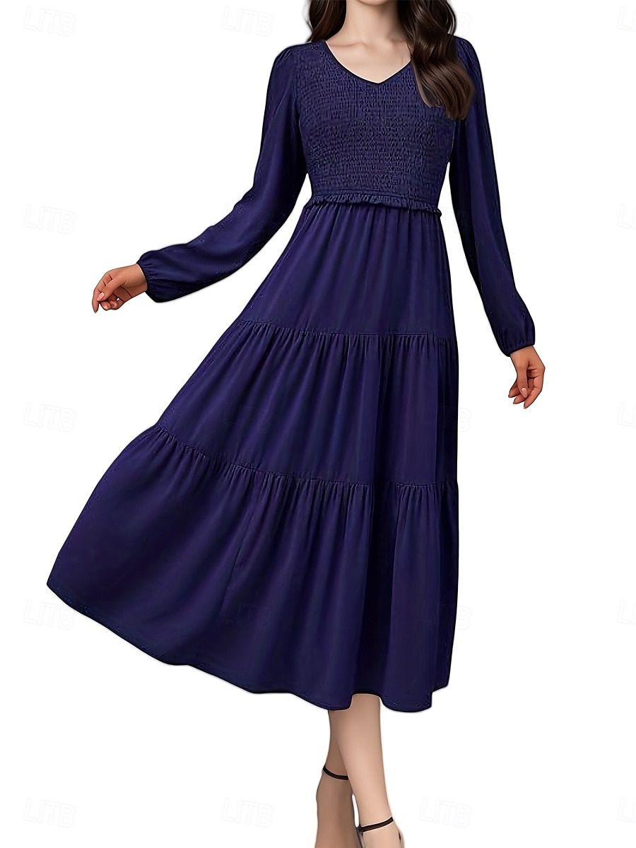 Női Midi ruha hétköznapi ruha Elegáns Stílusos Alkalmi Normál Bohém Hosszú ujj V-alakú Fekete Bor Sötétkék Katonai zöld Tavasz Ősz Tél 2025 - $29.99 –P1