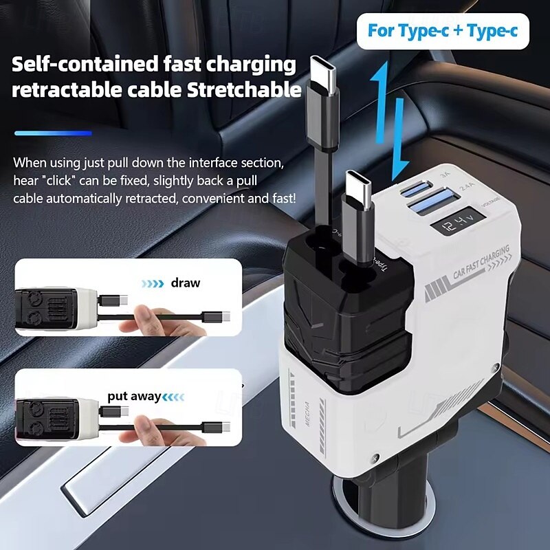 2025年 120W 4 in 1 格納式車用USB充電器 急速充電車用シガーライタープラグ iPhone用 &iPhone、Samsung、Huawei用のType-Cポート コレクション – $28.99 –P9