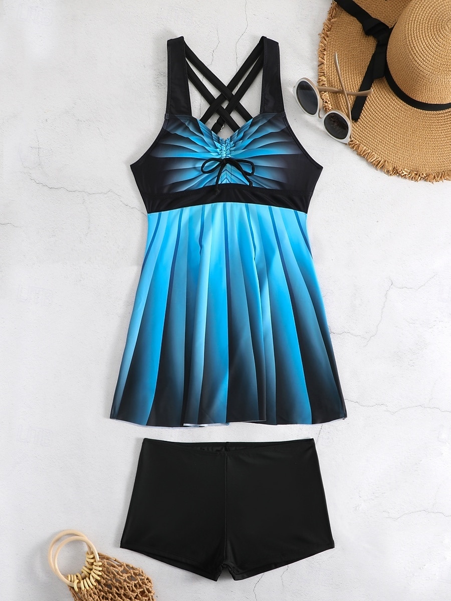 Costume da bagno a tankini da donna a 2 pezzi pantaloni color block controllo della pancia vita alta slim senza schienale abbigliamento da spiaggia per vacanze ombré geometrico scollatura a V senza del 2026 a $33.99 –P8