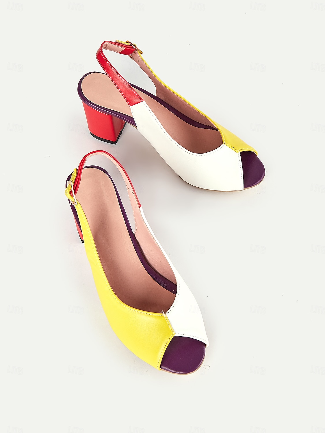 γυναικείες colorblock peep-toe slingback γόβες – ρετρό μπλοκ πέδιλα με τακούνι για καλοκαίρι, πάρτι και casual ντύσιμο 2025 - $42.99 –P3