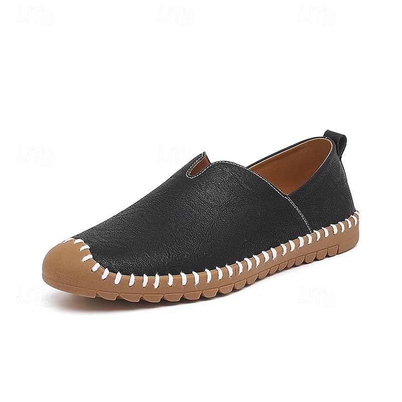 Men's Casual Slip-On Sneakers – White Faux Leather with Contrast Stitched Design, Comfortable Everyday Shoes for Leisure and Outdoor Activities 2025 - $42.99 –P2