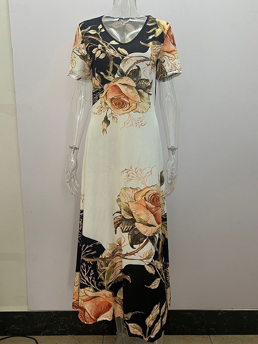 Damskie Sukienka midi Sukienka t-shirtowa Sukienka trapezowa Letnie sukienki Sukienka rozkloszowana i dopasowana Codzienny Urlop Codzienny Regularny Kwiaty Graficzny Krótki rękaw W serek Żółty 2025 - $24.99 –P2