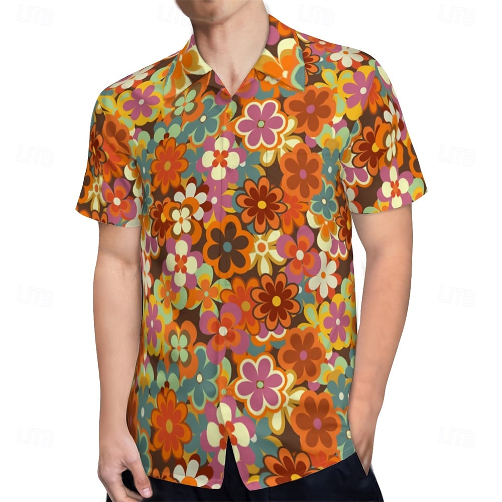 Retró 1970-es évek Ing Aloha ing Hippi Virágos Férfi Vakáció Parti Pride Parade Felnőttek Ing 2025 - $20.99 –P1
