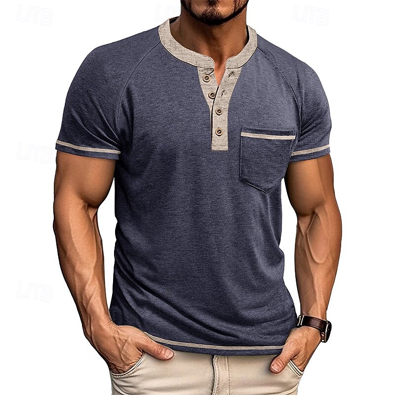 Hombre Camiseta con botones Camiseta Henley Shirt Camisa manga corta Manga Corta Henley Verano Bloque de color Color sólido/liso Moda Design Moda Vacaciones Calle Noche Azul marinero Negro Blanco 2025 - $26.99 –P9