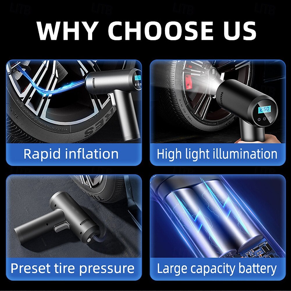 Portable Car Tyre Inflator Cordless Digital Rechargeable Tire Air Compressor Pump Car Tyre Inflator Air Compressor 2025 - $63.99 –P1